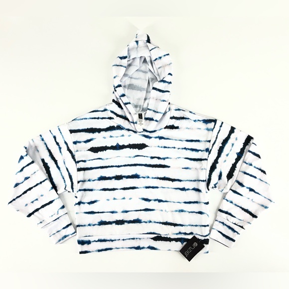 Onzie Tops - ONZIE Tie-Dye Striped Crop Hoodie White Black Navy Blue Size M / L